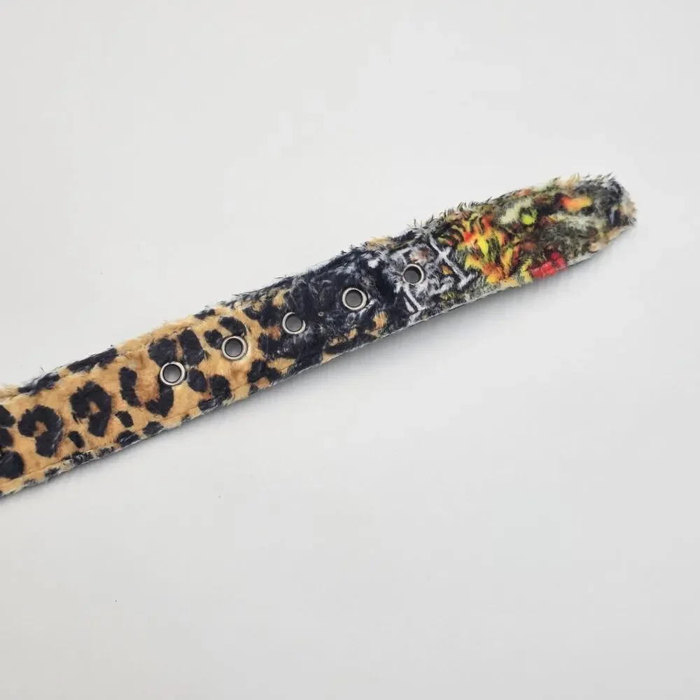 Ed Hardy Men's Size 34 Faux Fur Belt Leopard Print Plush Studded New